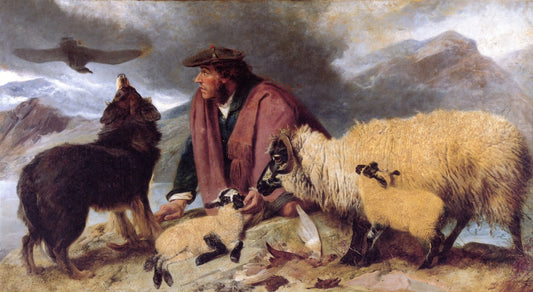Highland Spate - Sheep Being Rescued from the Rocks, vintage artwork by Richard Ansdell, A3 (16x12") Poster Print