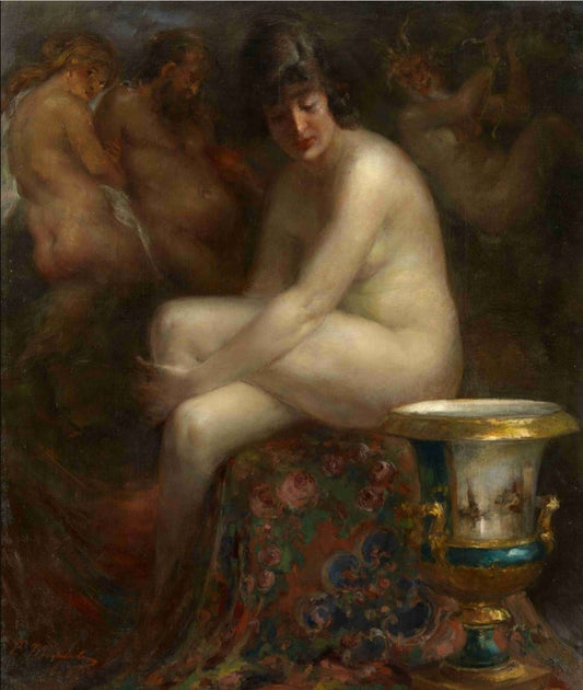 Nude with a Rubens Painting, vintage artwork by Vitaly Tikhov, 12x8" (A4) Poster