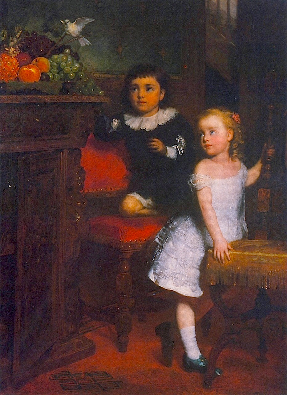 Two Children Watching the White Dove, vintage artwork by Seymour Joseph Guy, 12x8" (A4) Poster