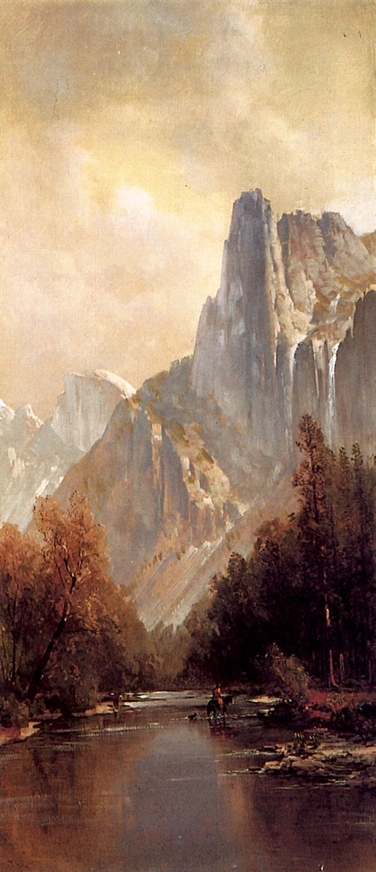 Half-Dome and the Bridal Veil Fall, vintage artwork by Thomas Hill, 12x8" (A4) Poster