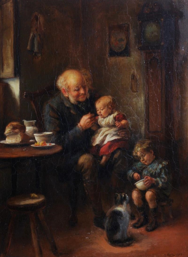 Breakfast with Grandpapa, vintage artwork by James Clark, 12x8" (A4) Poster