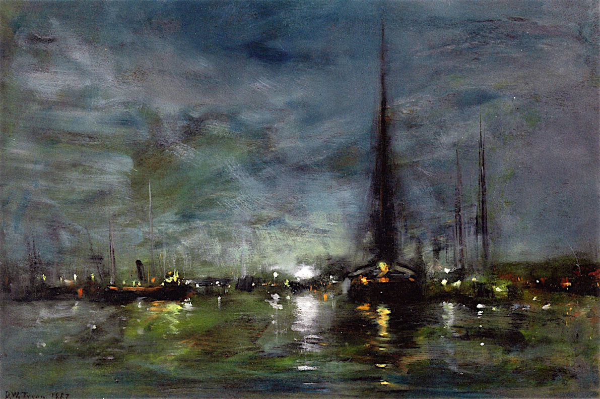 Newport at Night, vintage artwork by Dwight W. Tryon, 12x8" (A4) Poster