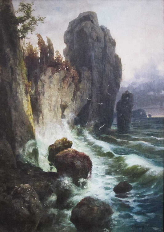 Rocks by  the Sea, vintage artwork by Georg Janny, 12x8" (A4) Poster