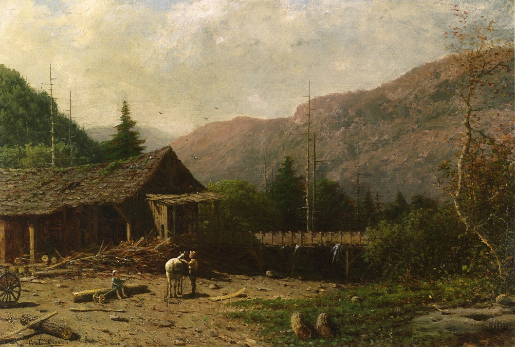The Saw Mill, Adirondacks, vintage artwork by George Lafayette Clough, 12x8" (A4) Poster