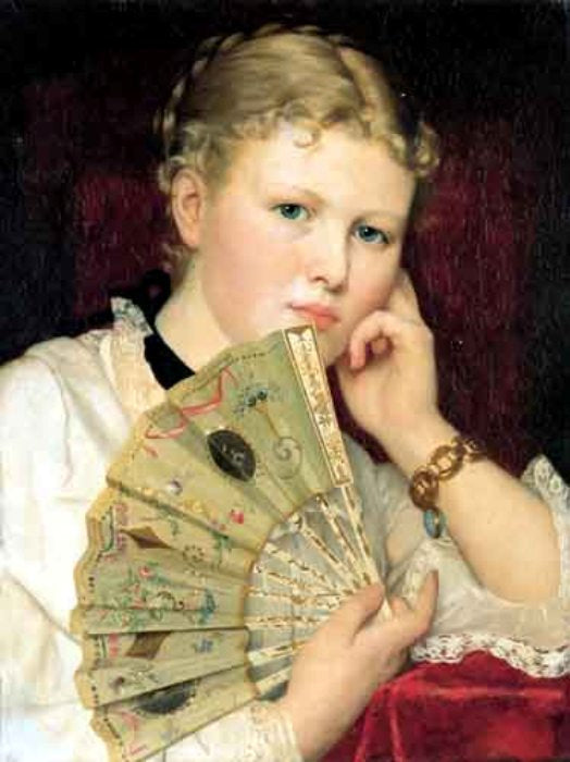 Girl with Fan, vintage artwork by Władysław Czachórski, 12x8" (A4) Poster