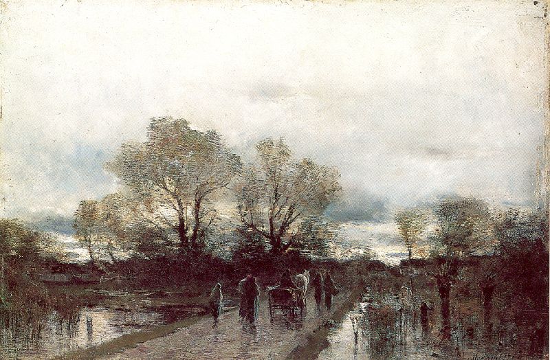 Rain-Washed Road, vintage artwork by Laszlo Mednyánszky, 12x8" (A4) Poster