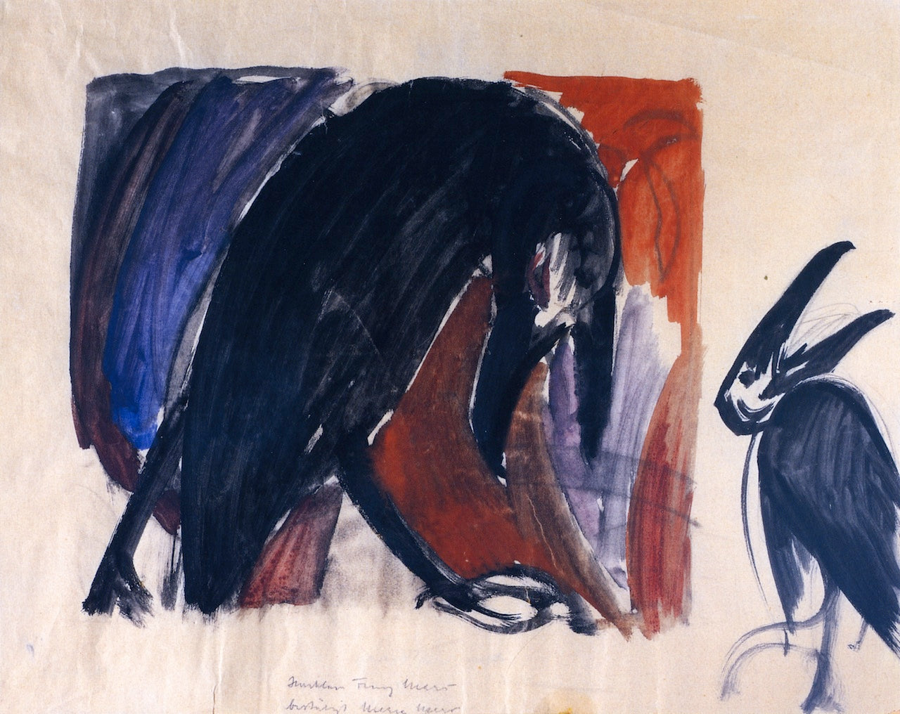 Black Birds, vintage artwork by Franz Marc, 12x8" (A4) Poster