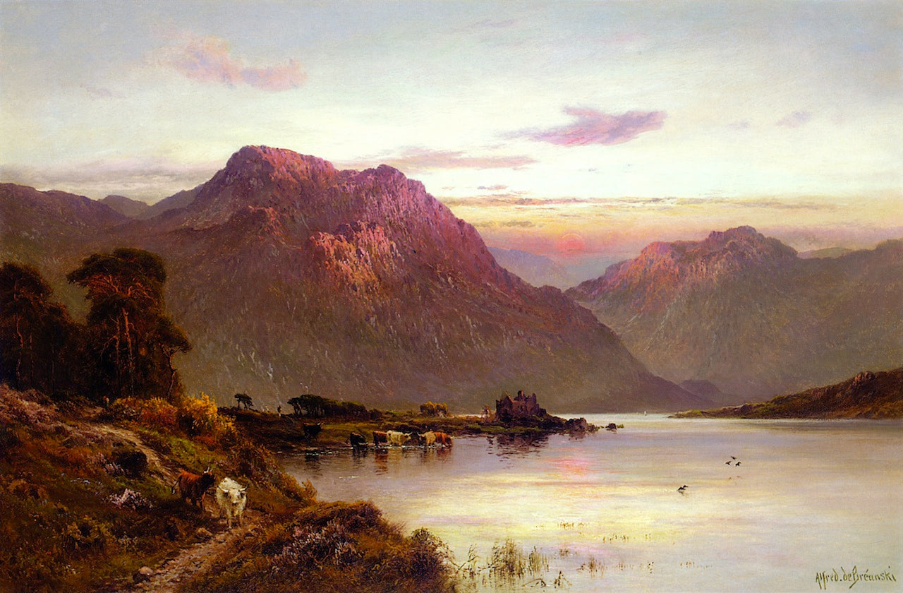 The Departing Day, The River Teith, vintage artwork by Alfred de Breanski, Sr., 12x8" (A4) Poster