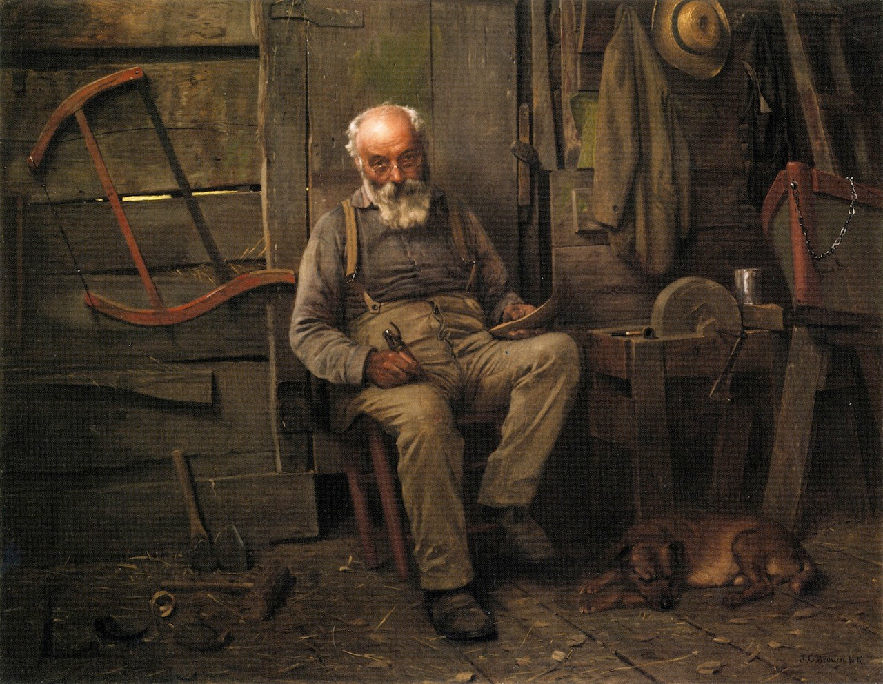 The Boat Builder, vintage artwork by John George Brown, 12x8" (A4) Poster