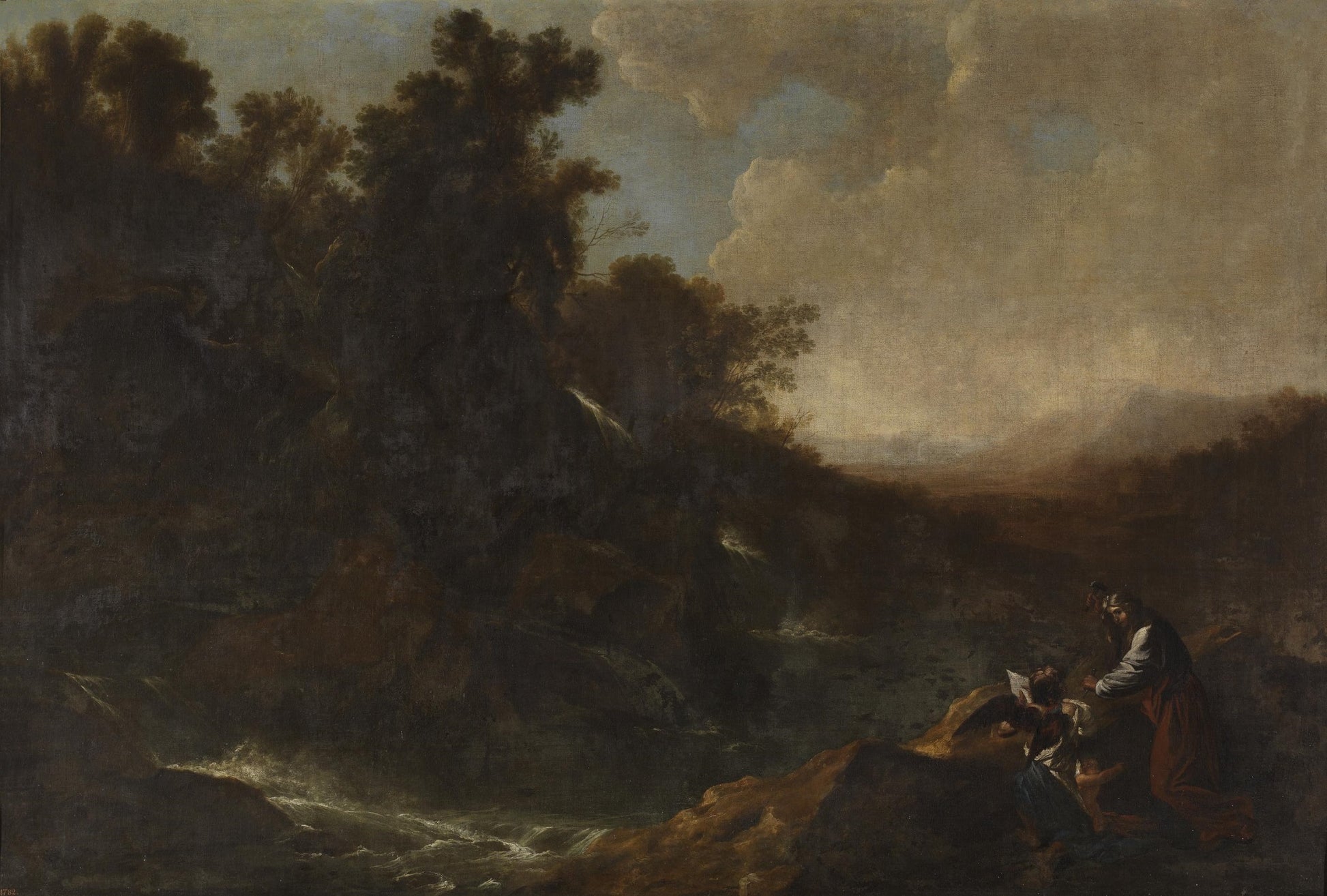 Landscape with Saint Rosalia of Palermo, vintage artwork by Attributed to Herman van Swanevelt, 12x8" (A4) Poster