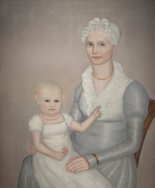 Mrs. Wilbur (Sarah 'Sally' Stearns) Sherman (1789-1845) and daughter Sarah, vintage artwork by Ammi Phillips, 12x8" (A4) Poster