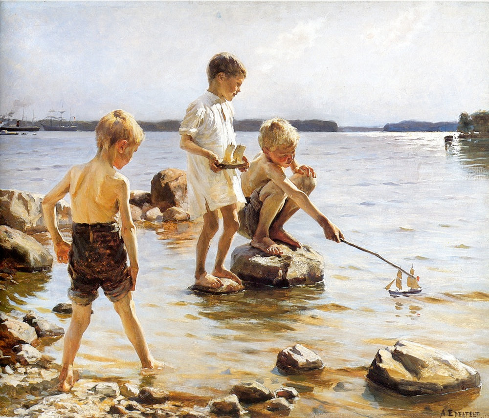 Boys Playing at the Beach by Albert Edelfelt,A3(16x12")Poster