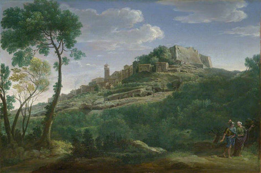 Landscape with an Italian Hill Town, vintage artwork by Hendrik Frans van Lint, 12x8" (A4) Poster