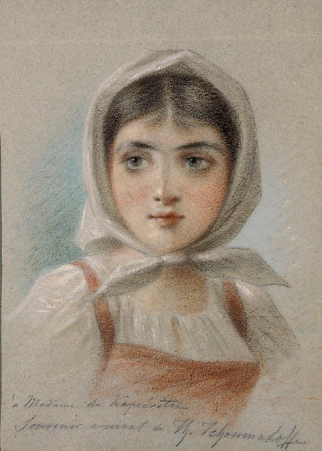 Portrait of a Peasant Girl, vintage artwork by Fedor Chumakov, 12x8" (A4) Poster