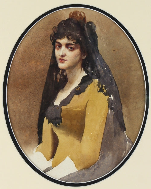 Portrait of a Lady in Spanish Costume (at Haverfordwest Castle, Pembrokeshire, United Kingdom), vintage artwork by Isobel Baynes Badcock, 12x8" (A4) Poster