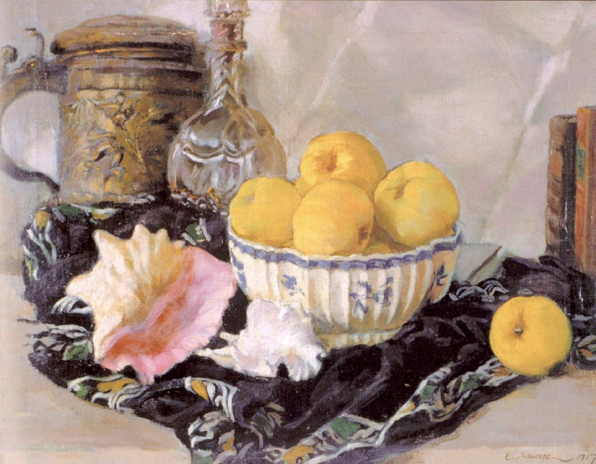 Still Life with Shell and Apples, vintage artwork by Evgeny Lanceray, 12x8" (A4) Poster