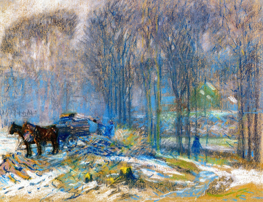 Getting Ready for Winter Storms, vintage artwork by Albert Henry Krehbiel, 12x8" (A4) Poster