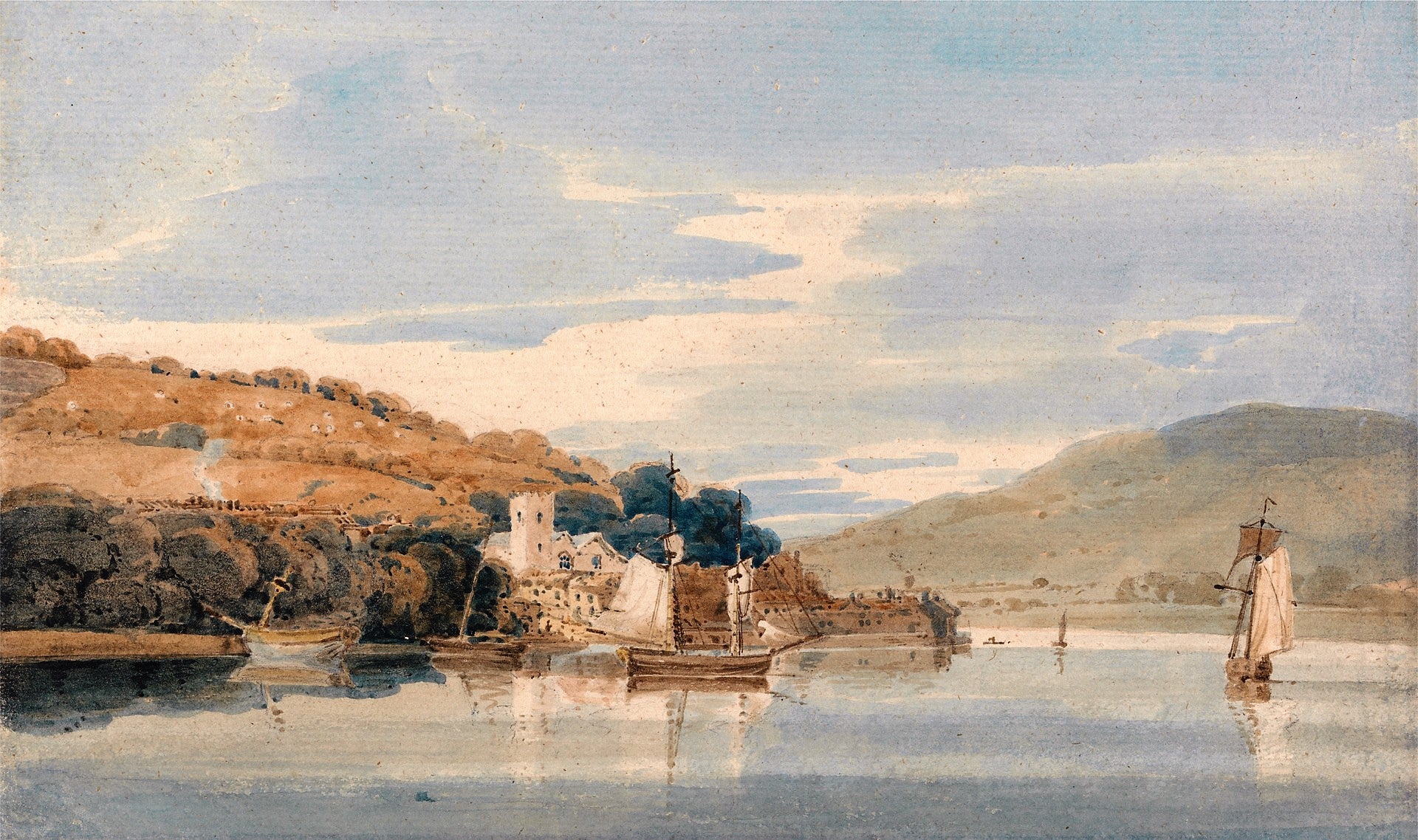 Kingswear Seen from Dartmouth, Devon, vintage artwork by Thomas Girtin, 12x8" (A4) Poster