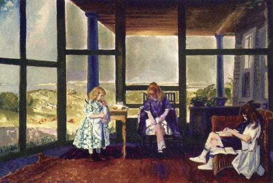 Children on the Porch, vintage artwork by George Wesley Bellows, 12x8" (A4) Poster
