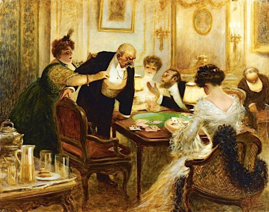 The Game of Bridge, vintage artwork by Albert Guillaume, 12x8" (A4) Poster