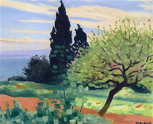 Cypresses and Flowering Trees, vintage artwork by Albert Marquet, 12x8" (A4) Poster