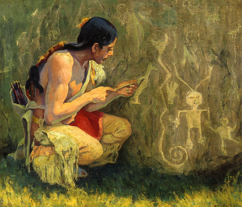 The Pictographs, vintage artwork by Eanger Irving Couse, 12x8" (A4) Poster