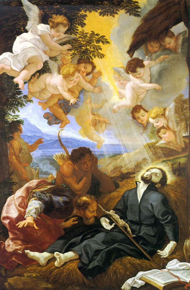 St. Francis Xavier Dying at Sancian, vintage artwork by Giovanni Battista Gaulli, 12x8" (A4) Poster