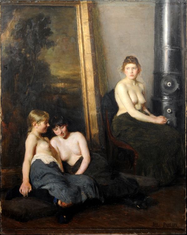 Waiting Models, vintage artwork by Julius Paulsen, 12x8" (A4) Poster