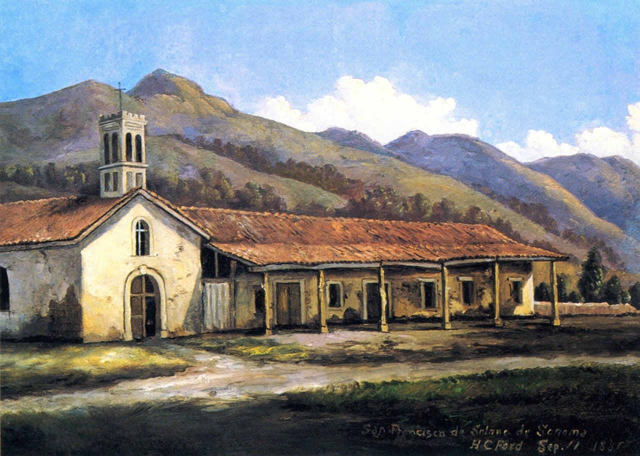 San Francisco de Asís, Sonoma, vintage artwork by Henry Chapman Ford, 12x8" (A4) Poster