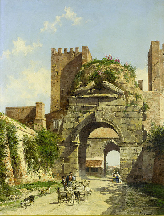 The Arch of Drussus, Rome, vintage artwork by Antonietta Brandeis, 12x8" (A4) Poster