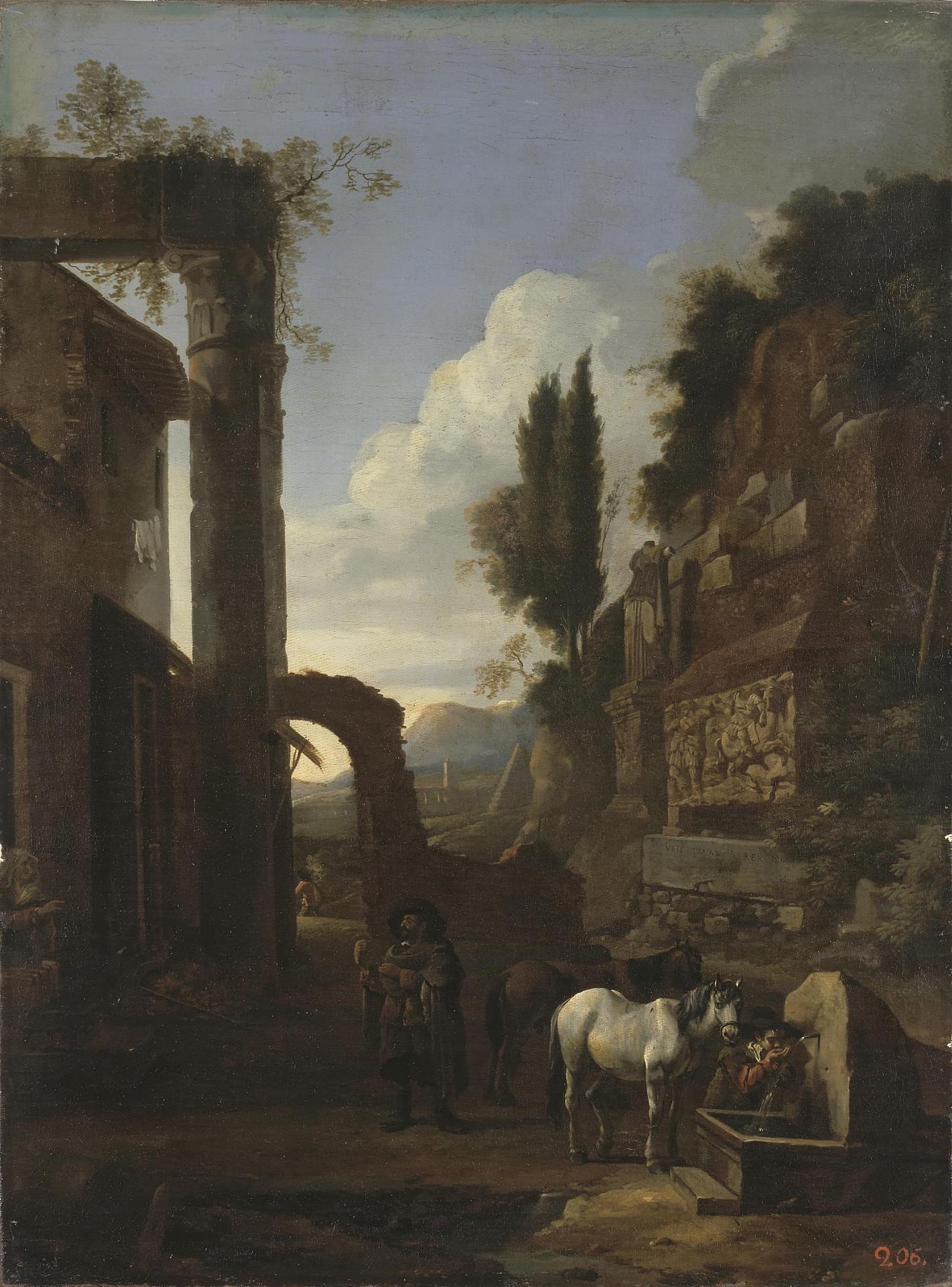 A Road in the Roman Campagna, vintage artwork by Jan Miel, 12x8" (A4) Poster