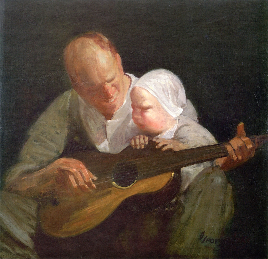 Man and Child with Guitar, vintage artwork by George Luks, 12x8" (A4) Poster