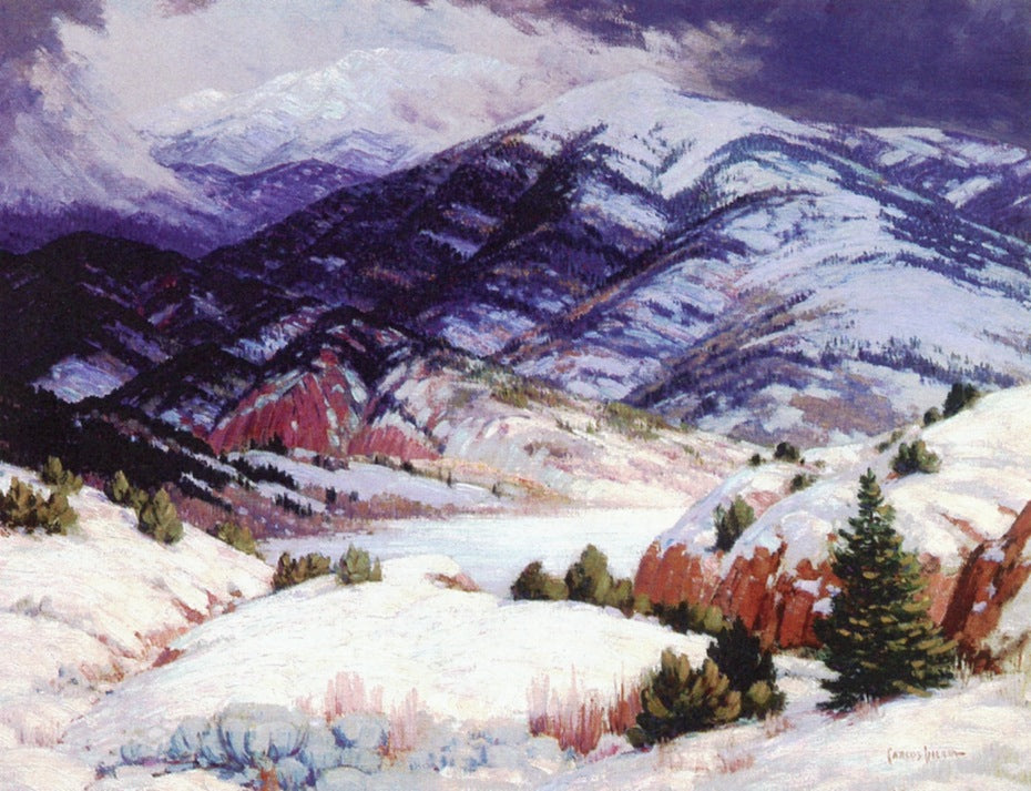 Northern New Mexico in Winter, vintage artwork by Carlos Vierra, 12x8" (A4) Poster