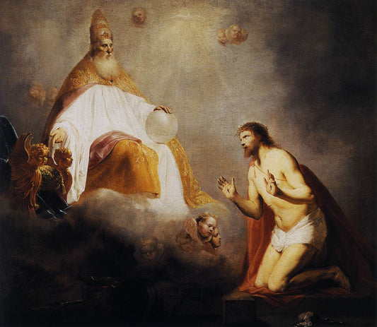 God Inviting Christ to Sit on the Throne at His Right Hand, vintage artwork by Pieter Fransz. de Grebber, 12x8" (A4) Poster