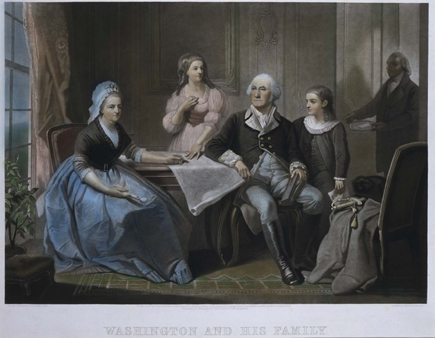 Washington and His Family, vintage artwork by Christian Schussele, 12x8" (A4) Poster