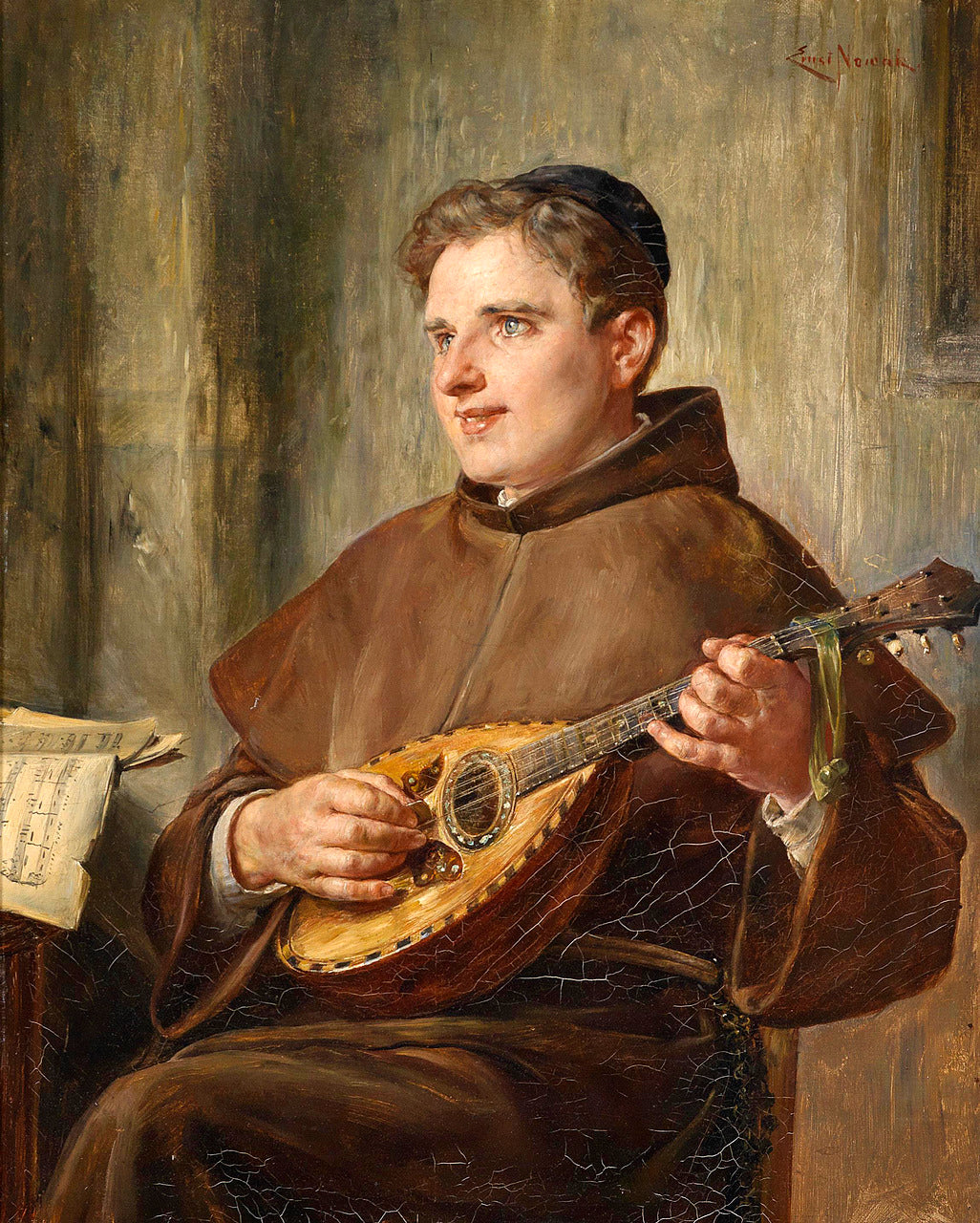 Monk Playing Music, vintage artwork by Ernst Nowak, 12x8" (A4) Poster