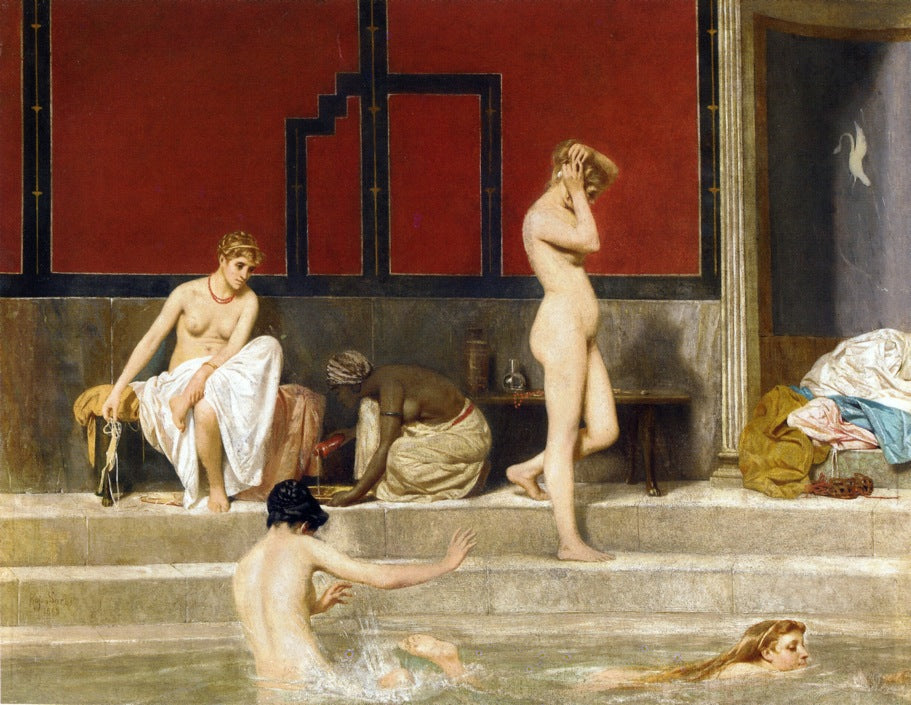 Elegant Ladies at the Baths, vintage artwork by Raffaello Sorbi, 12x8" (A4) Poster