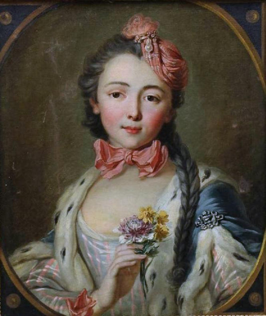 Portrait of a Woman Holding Flowers, vintage artwork by Attributed to Charles-Antoine Coypel IV, 12x8" (A4) Poster