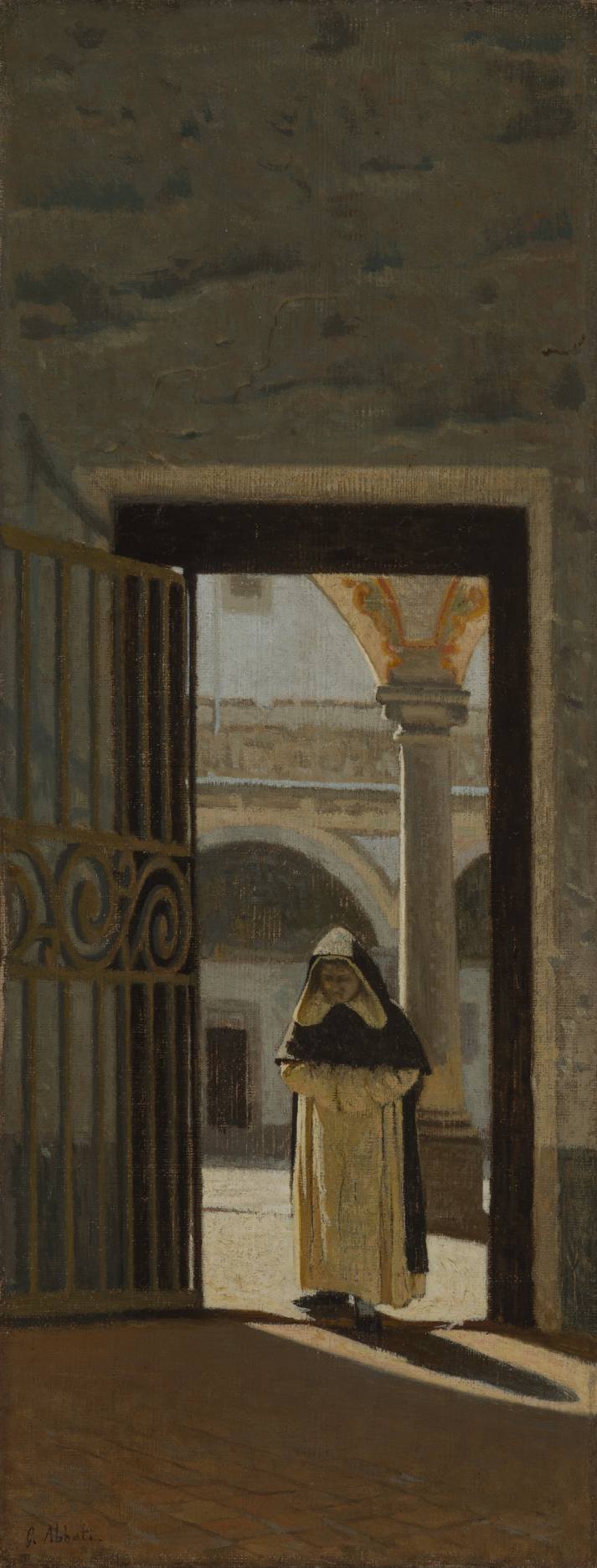 Interior of a cloister (San Marco), vintage artwork by Giuseppe Abbati, 12x8" (A4) Poster