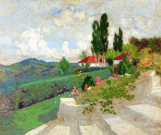 Northcote, Cornish, New Hampshire (Home of Stephen Parrish), vintage artwork by Stephen Parrish, 12x8" (A4) Poster