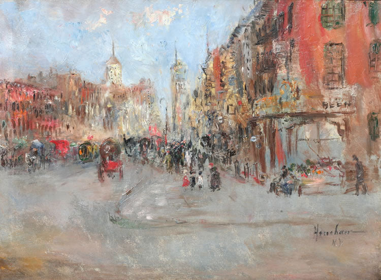 Busy New York Street, vintage artwork by Glen Cooper Henshaw, 12x8" (A4) Poster