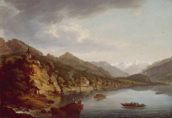 Brienz and Lake of Brienz, vintage artwork by Johann Ludwig Aberli, 12x8" (A4) Poster