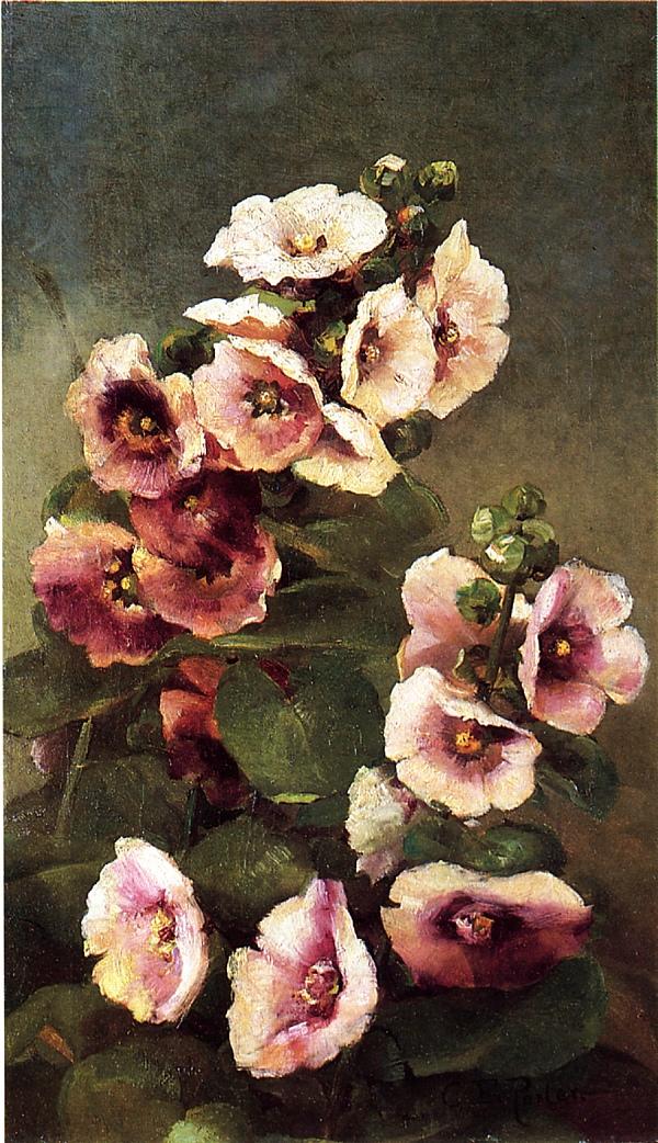 Pink Hollyhocks, vintage artwork by Charles Ethan Porter, 12x8" (A4) Poster