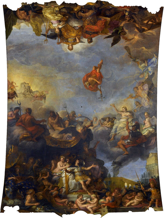 Hall of Mirrors 15 - The King Governs by  Himself in 1661/Splendour of the Neighbours of France, vintage artwork by Charles Le Brun, 12x8" (A4) Poster