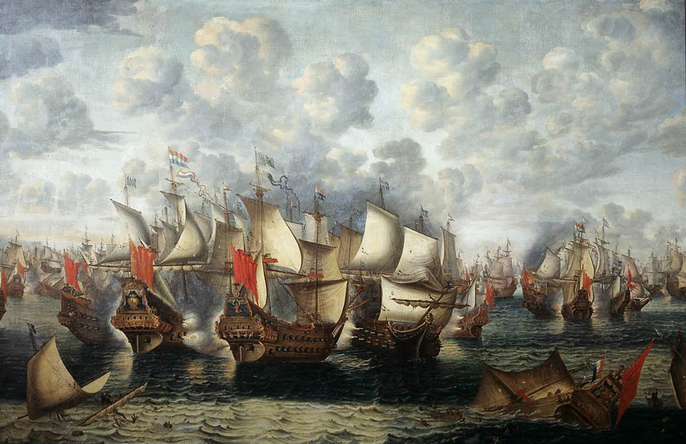 The first phase of the Battle of the Sound, vintage artwork by Jan Abrahamsz Beerstraten, 12x8" (A4) Poster