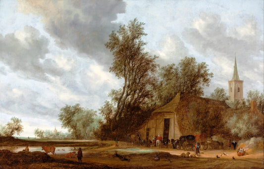 The halt at the inn, vintage artwork by Salomon van Ruysdael, 12x8" (A4) Poster