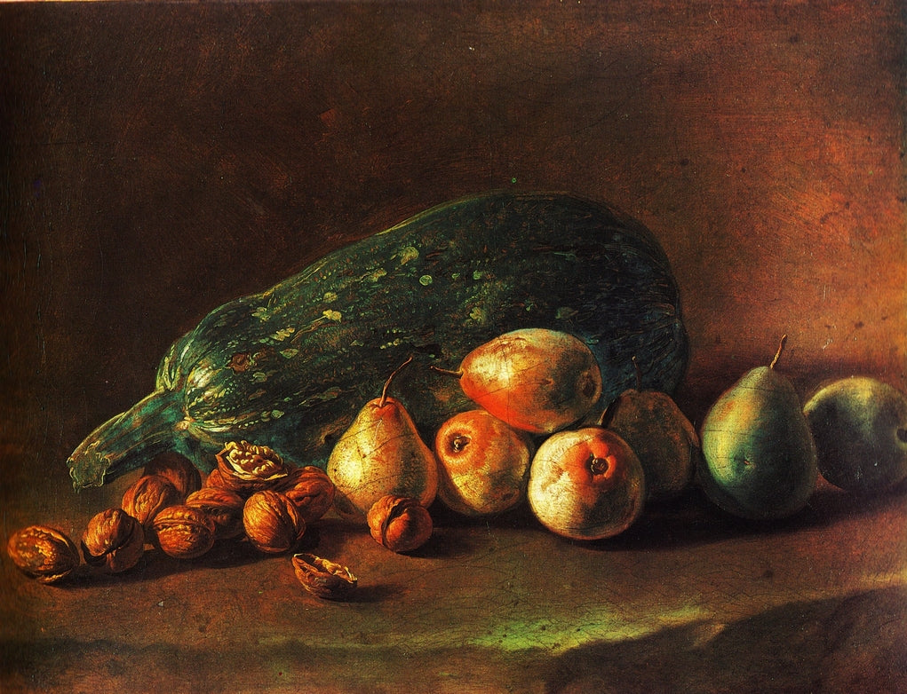Still Life of Fruit and Nuts, vintage artwork by Giacomo Ceruti, 12x8" (A4) Poster
