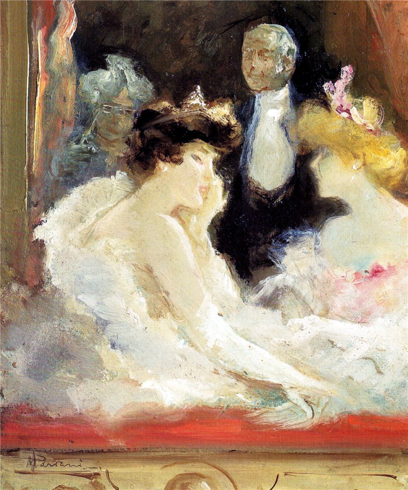 Box at La Scala, vintage artwork by Pompeo Mariani, 12x8" (A4) Poster