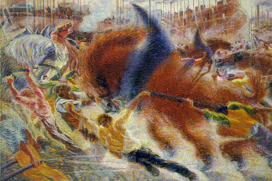 The City Rises, vintage artwork by Umberto Boccioni, 12x8" (A4) Poster