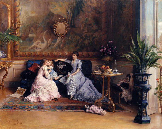 The Afternoon Visit, vintage artwork by Gustave-Leonard de Jonghe, 12x8" (A4) Poster
